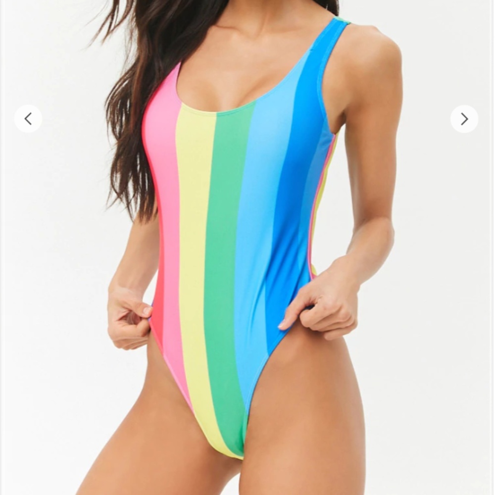 F21 Rainbow-Striped One-Piece Swimsuit